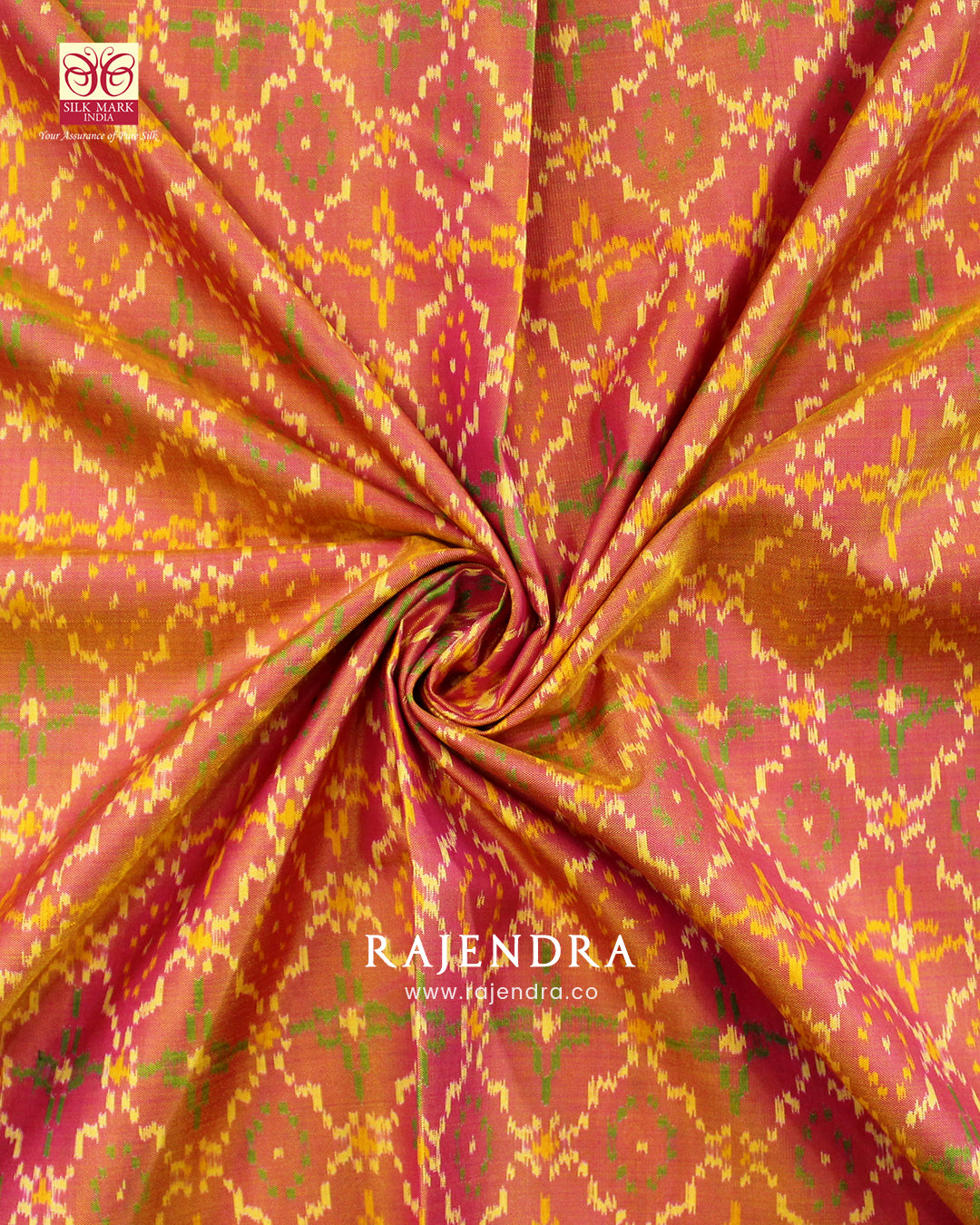 Traditional Sakali Bhat Peach and Brinjal Single Ikat Rajkot Patola Saree