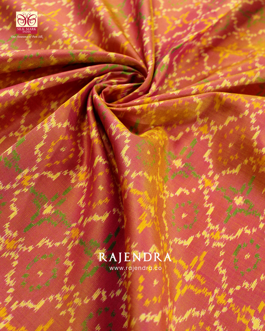 Traditional Sakali Bhat Peach and Brinjal Single Ikat Rajkot Patola Saree