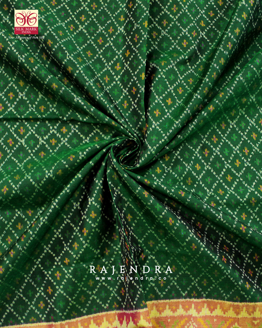 Traditional Sakali Bhat Pink and Green Single Ikat Rajkot Patola Saree