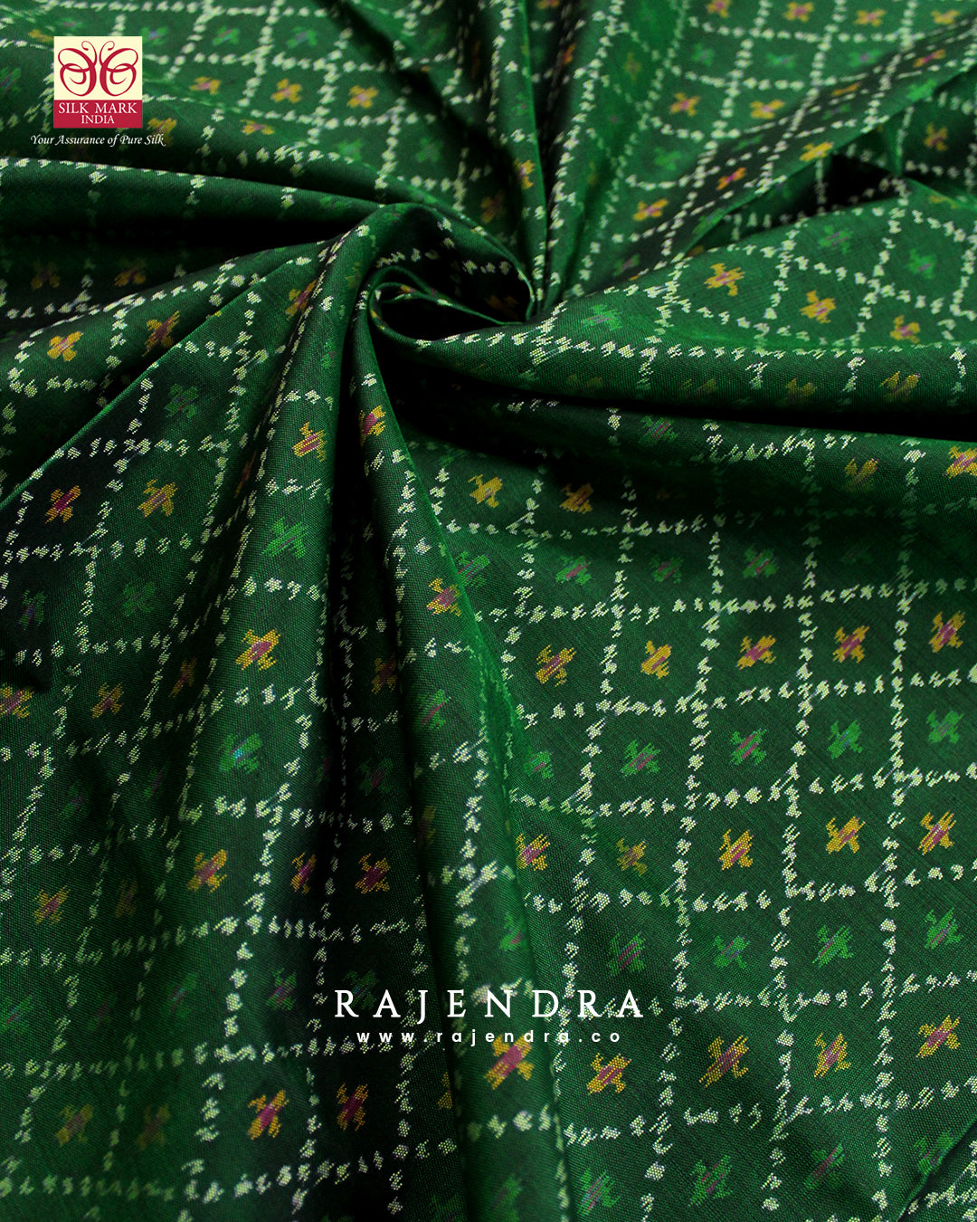 Traditional Sakali Bhat Pink and Green Single Ikat Rajkot Patola Saree