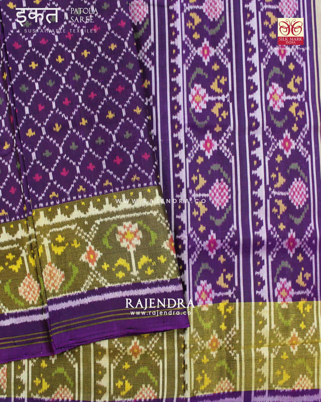 Traditional Sakali Bhat Purple Single Ikat Rajkot Patola Saree