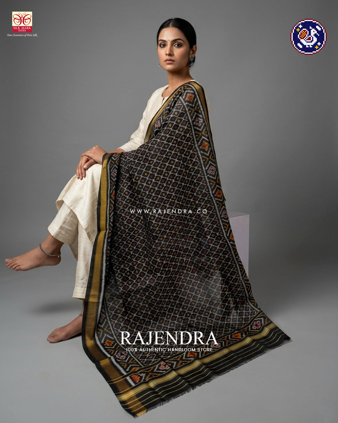 Traditional Sakali Design Black Rajkot Patola Dupatta