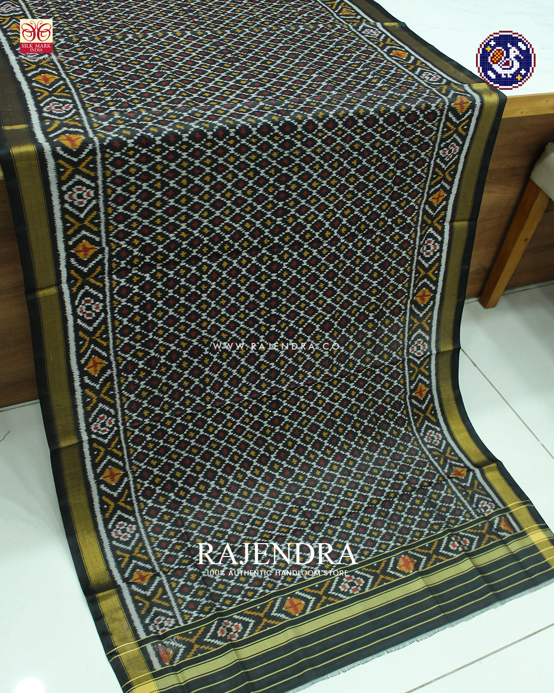 Traditional Sakali Design Black Rajkot Patola Dupatta
