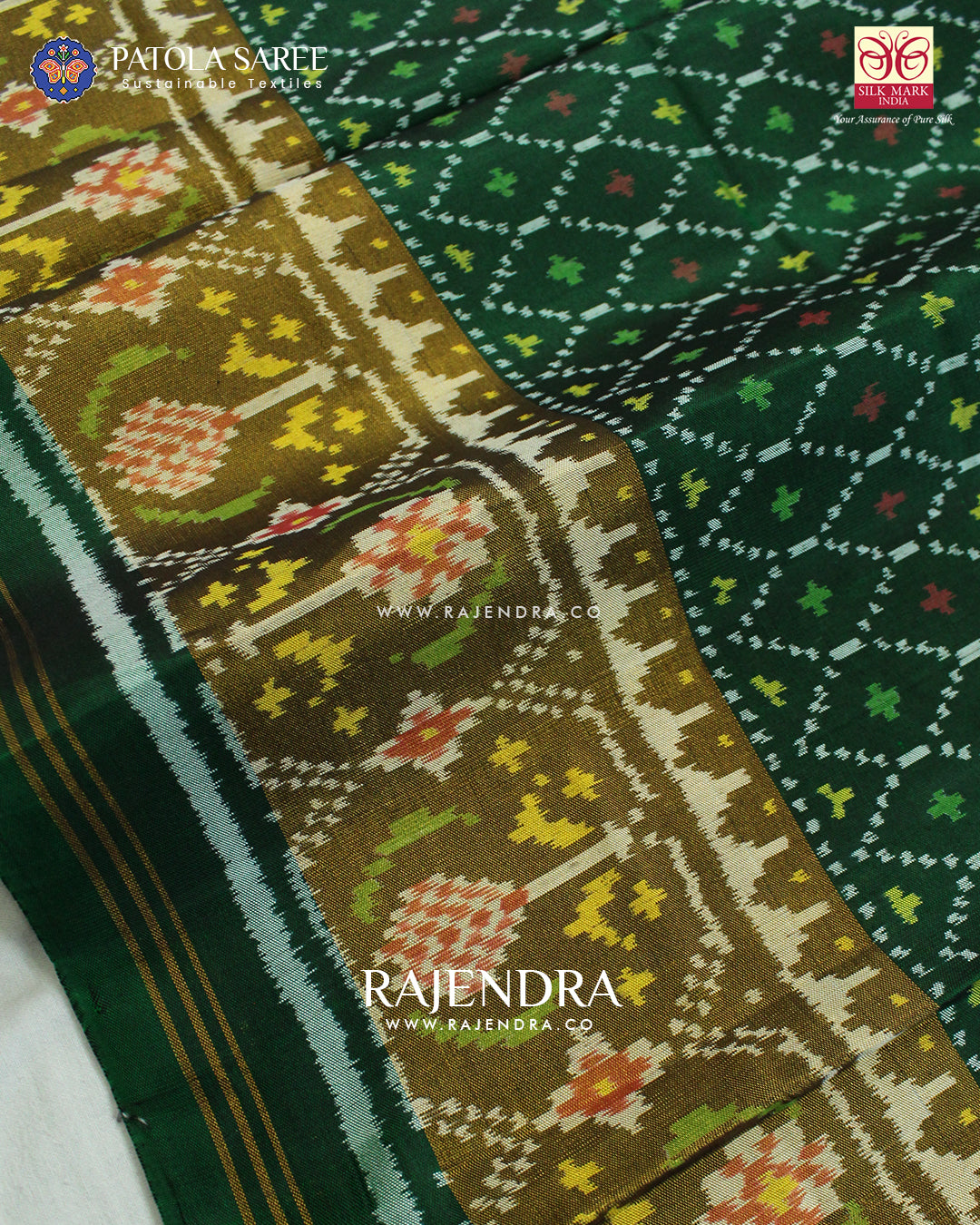 Traditional Sakali Design Green Single Ikat Rajkot Patola Saree