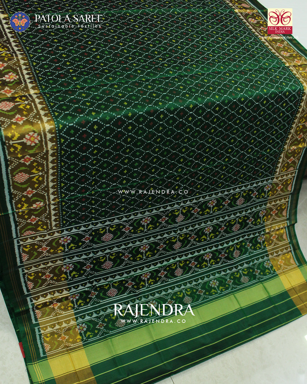 Traditional Sakali Design Green Single Ikat Rajkot Patola Saree