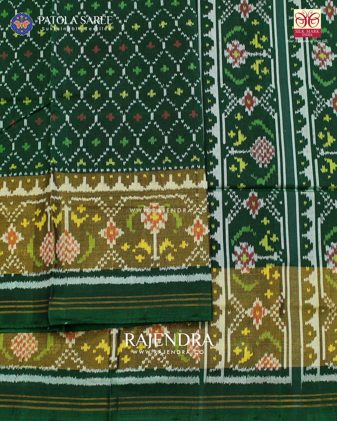 Traditional Sakali Design Green Single Ikat Rajkot Patola Saree