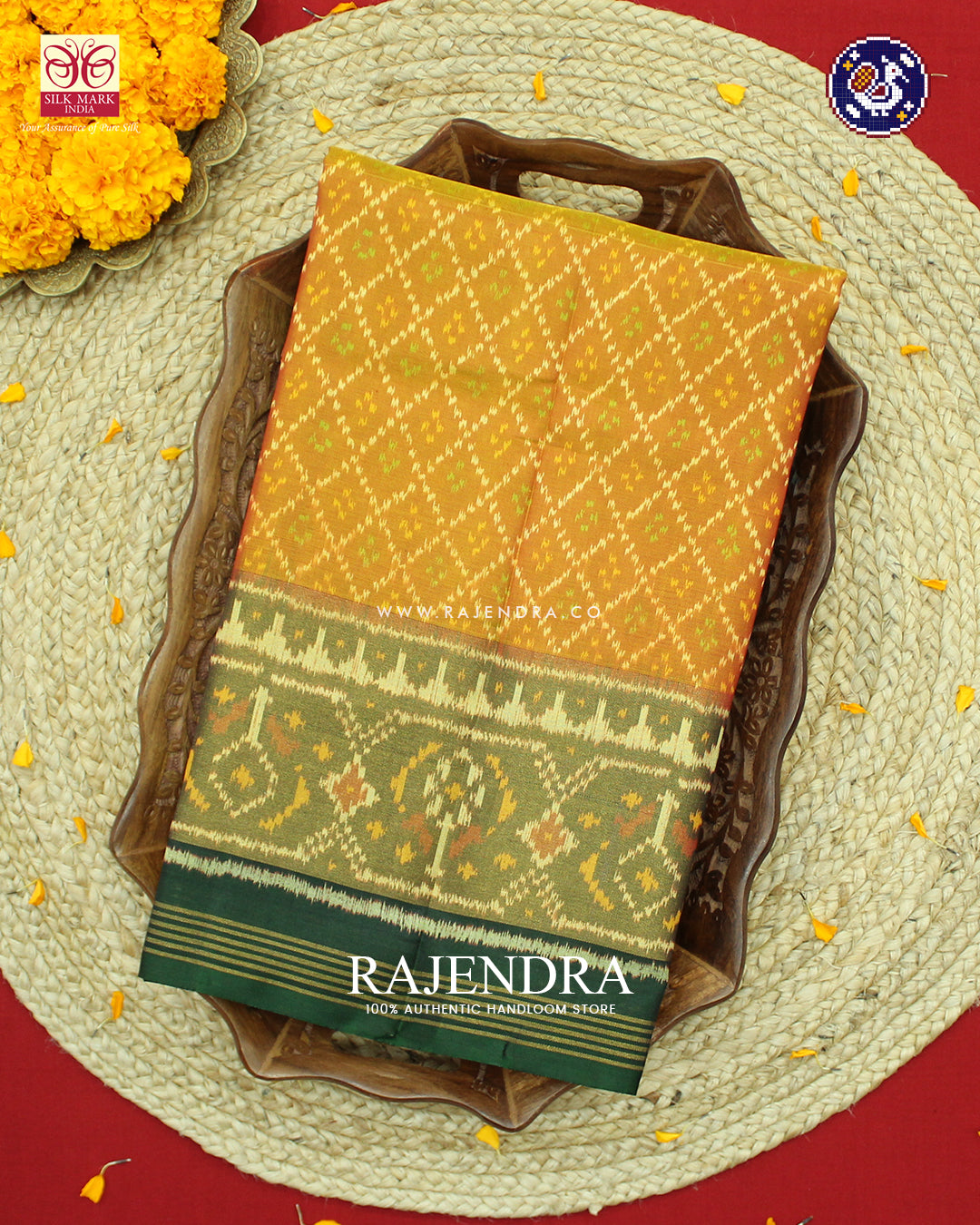 Traditional Sakali Design Green Mustard Rajkot Patola Saree