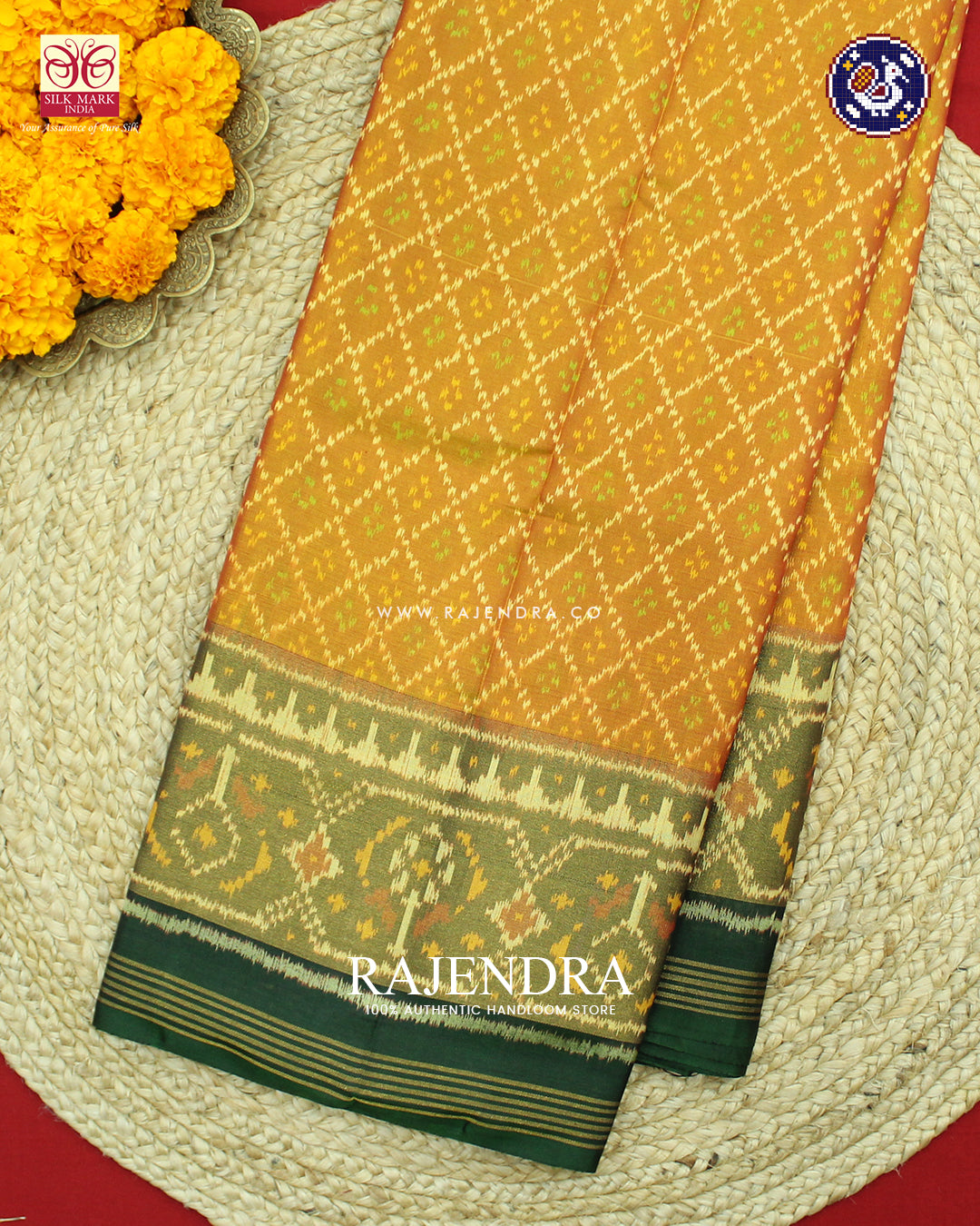 Traditional Sakali Design Green Mustard Rajkot Patola Saree
