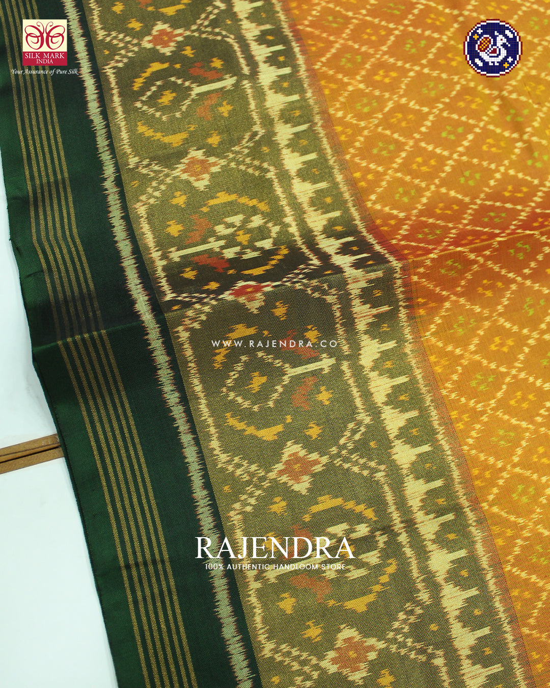Traditional Sakali Design Green Mustard Rajkot Patola Saree