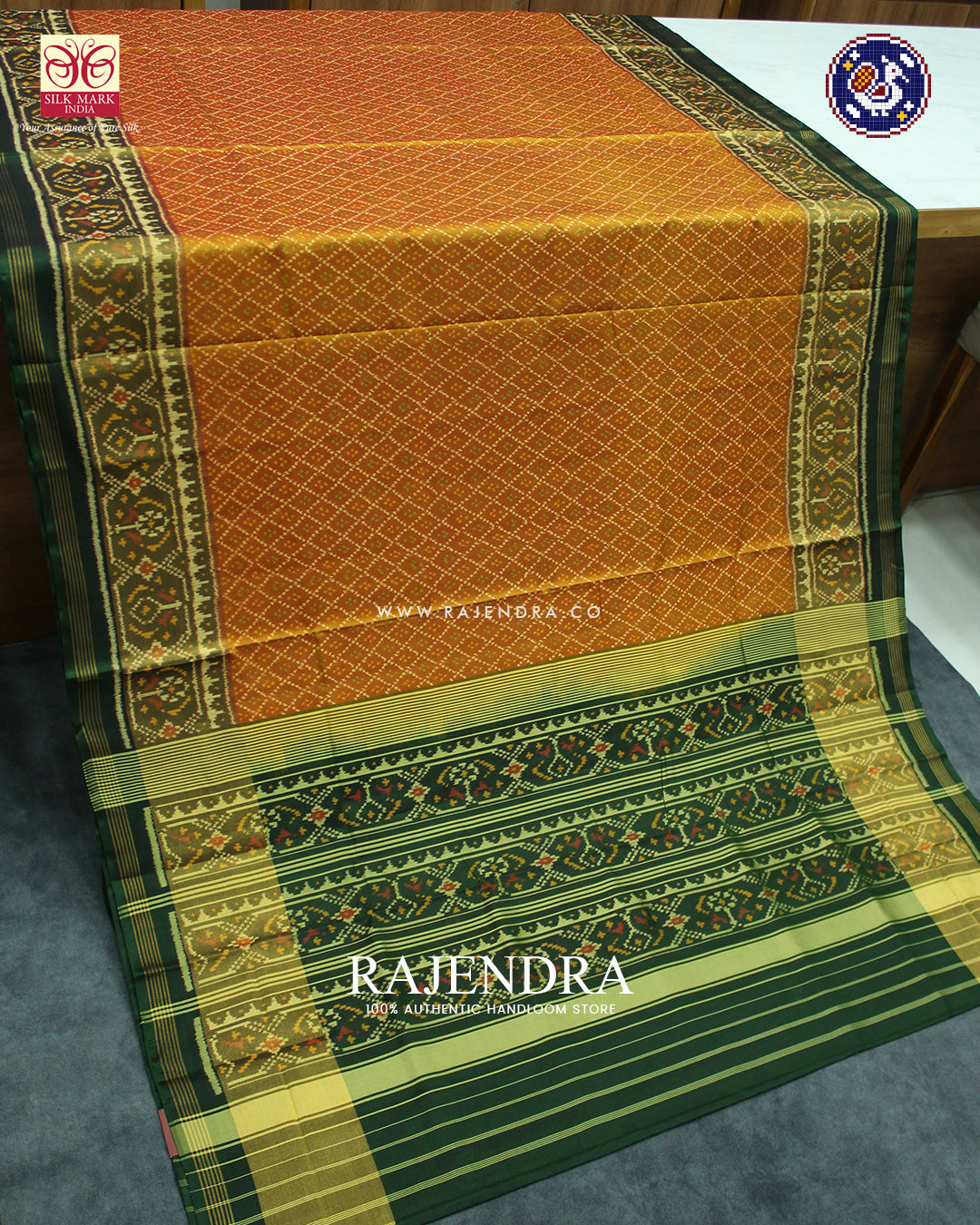 Traditional Sakali Design Green Mustard Rajkot Patola Saree
