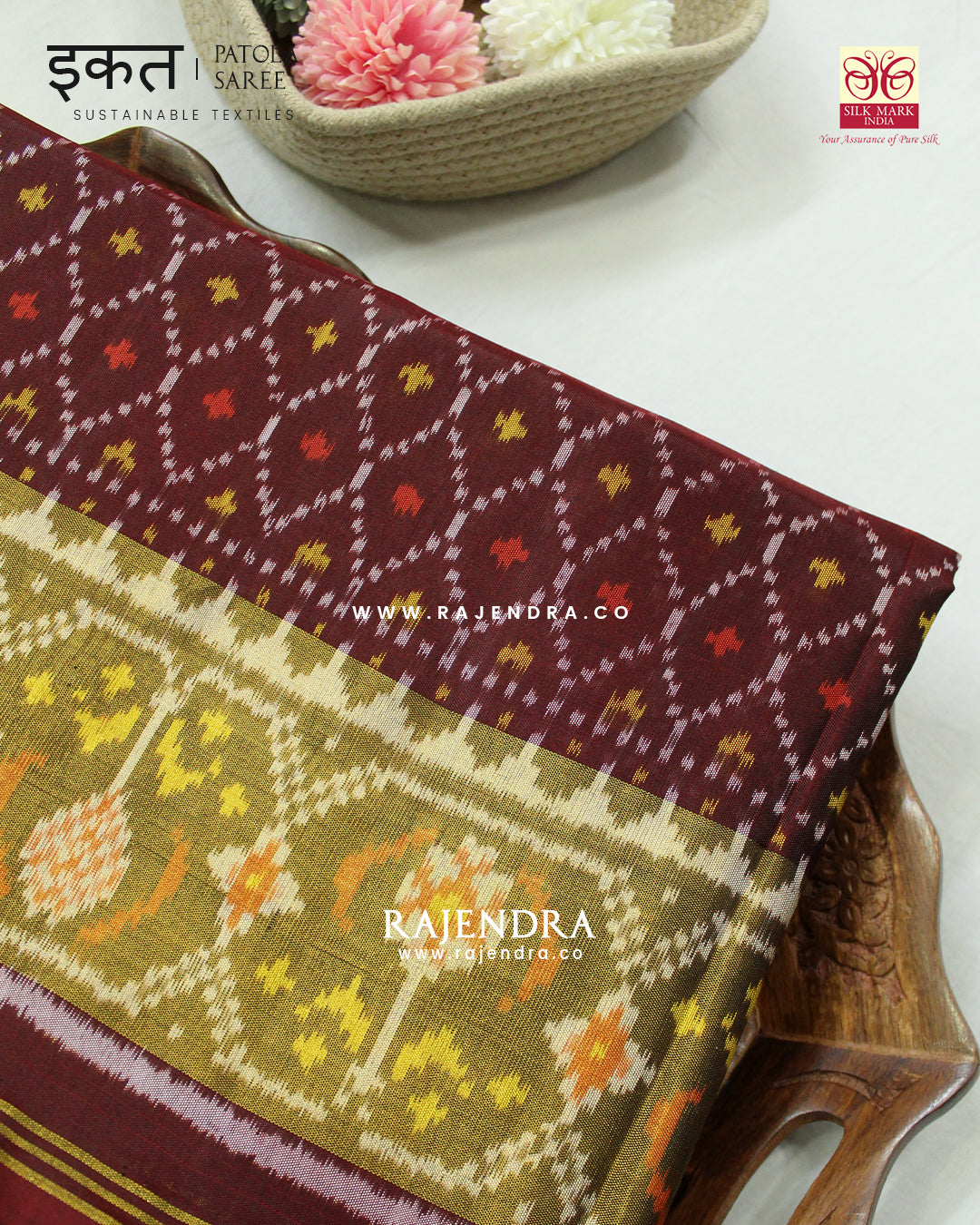 Traditional Sakali Design Maroon Single Ikat Rajkot Patola Saree