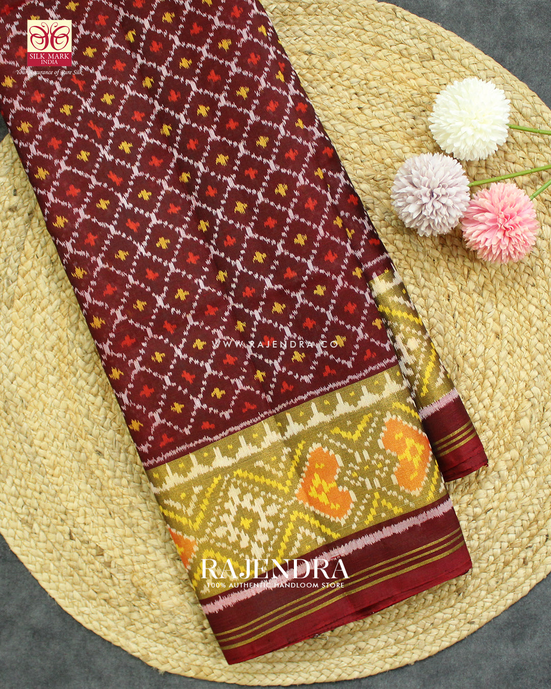 Traditional Sakali Design Maroon Single Ikat Rajkot Patola Saree