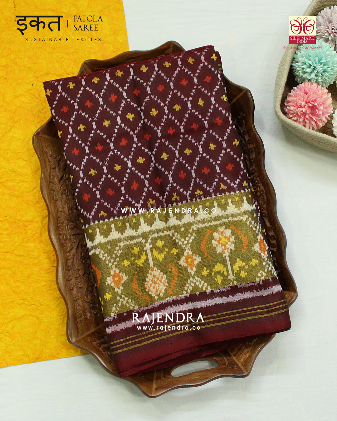 Traditional Sakali Design Maroon Single Ikat Rajkot Patola Saree