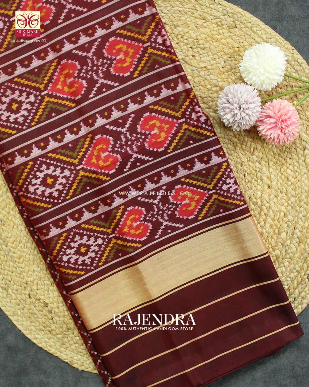 Traditional Sakali Design Maroon Single Ikat Rajkot Patola Saree