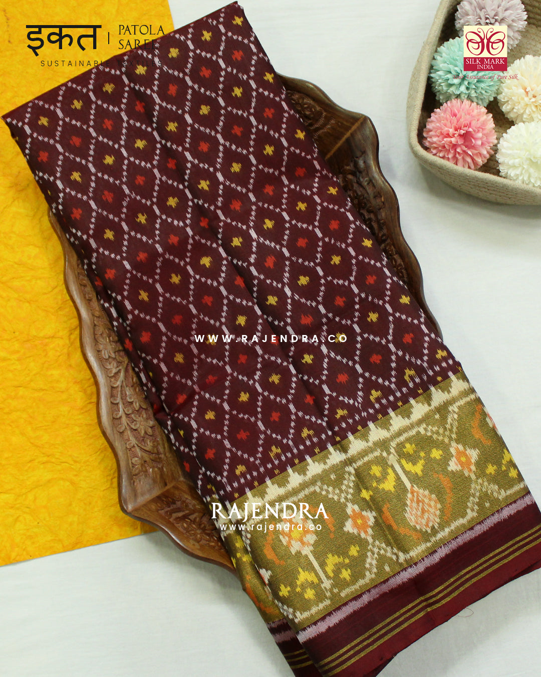 Traditional Sakali Design Maroon Single Ikat Rajkot Patola Saree