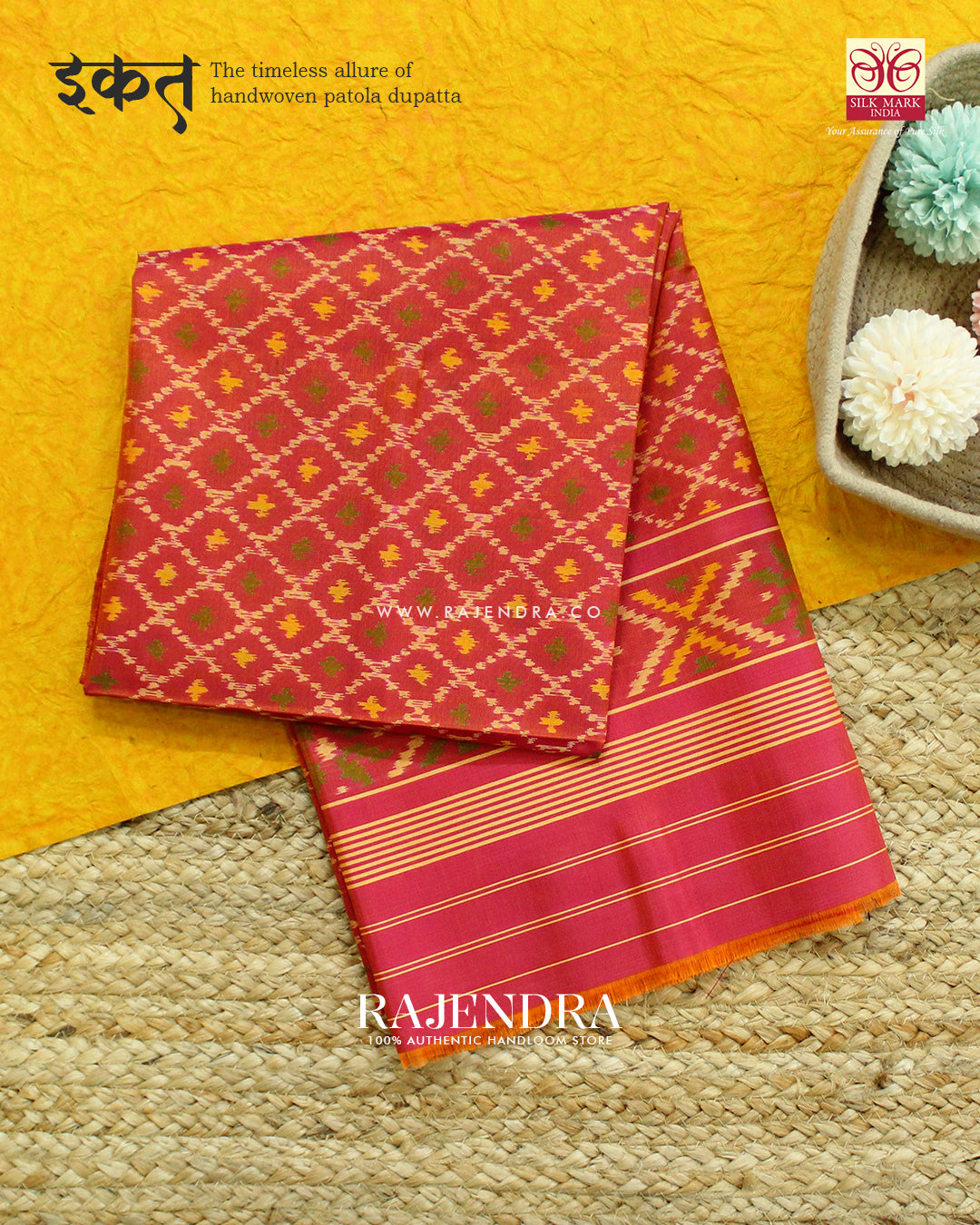 Traditional Sakali Design Peach Single Ikat Rajkot Patola Dupatta