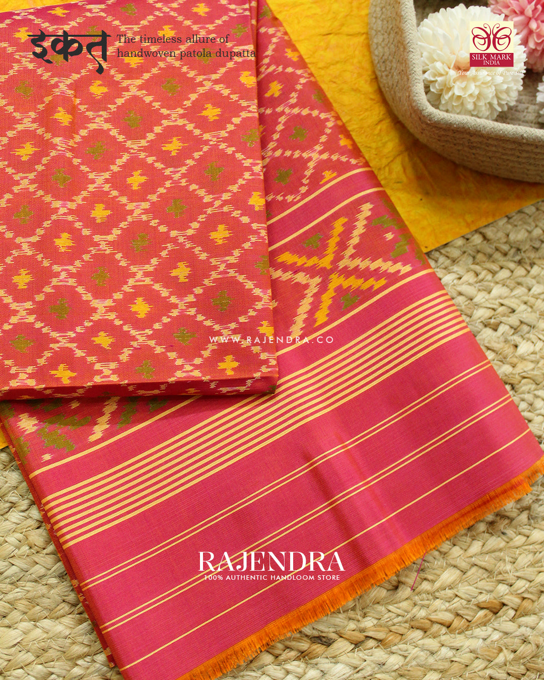 Traditional Sakali Design Peach Single Ikat Rajkot Patola Dupatta