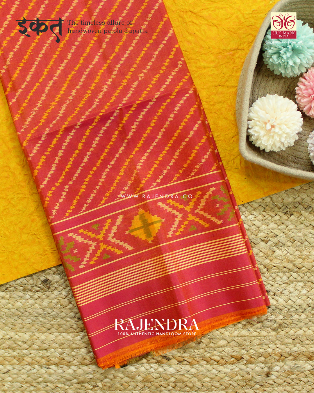 Traditional Sakali Design Peach Single Ikat Rajkot Patola Dupatta