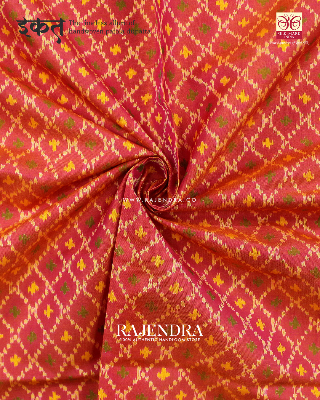 Traditional Sakali Design Peach Single Ikat Rajkot Patola Dupatta