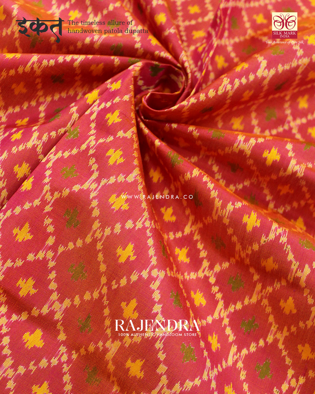 Traditional Sakali Design Peach Single Ikat Rajkot Patola Dupatta