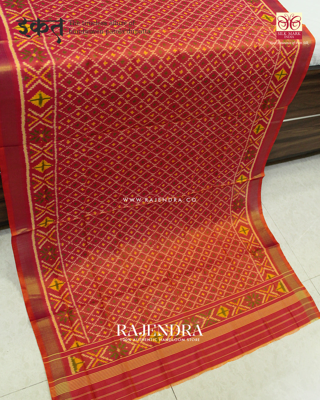 Traditional Sakali Design Peach Single Ikat Rajkot Patola Dupatta