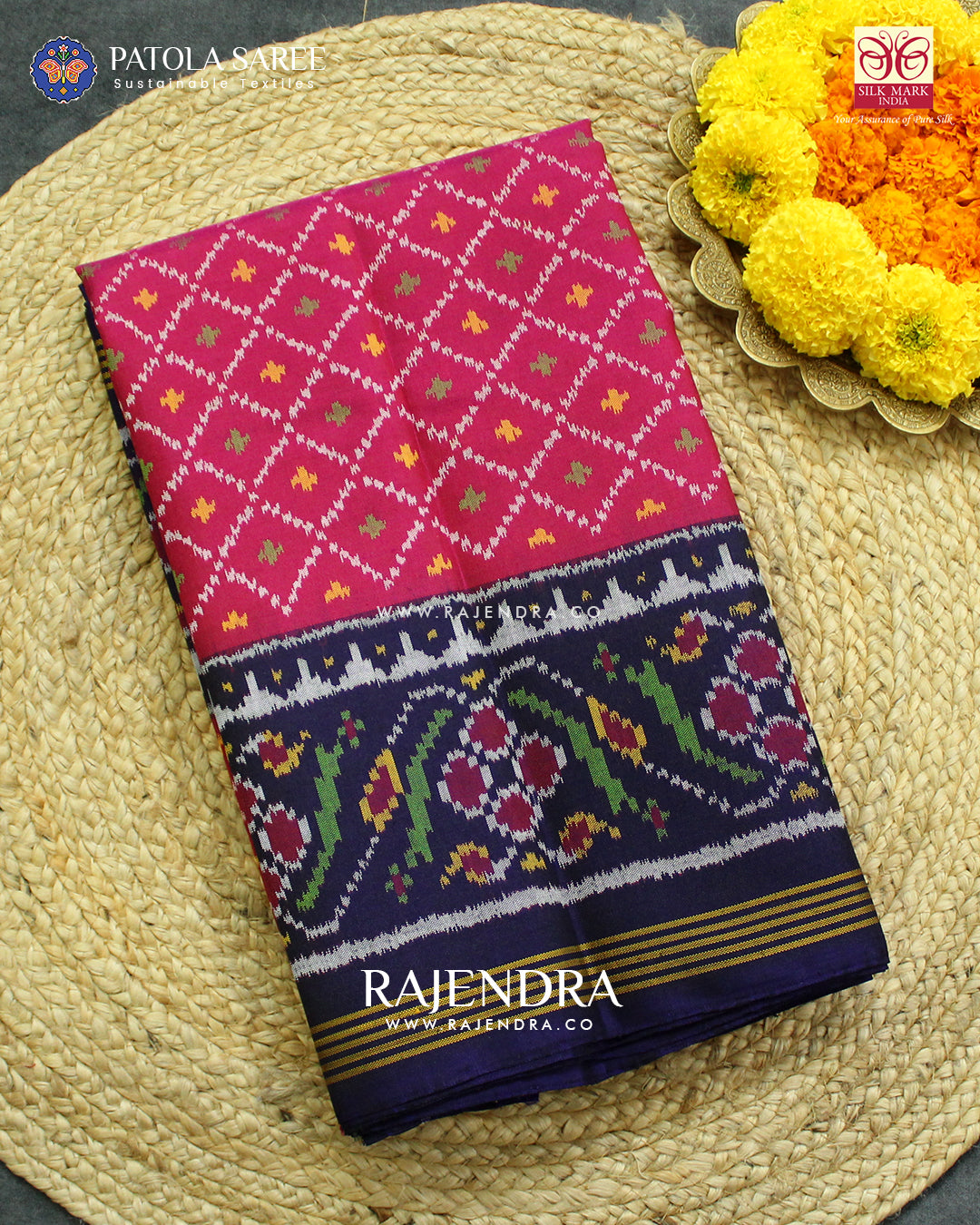 Traditional Sakali Design Pink and Blue Ikat Rajkot Patola Saree