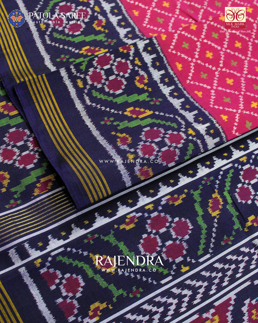 Traditional Sakali Design Pink and Blue Ikat Rajkot Patola Saree
