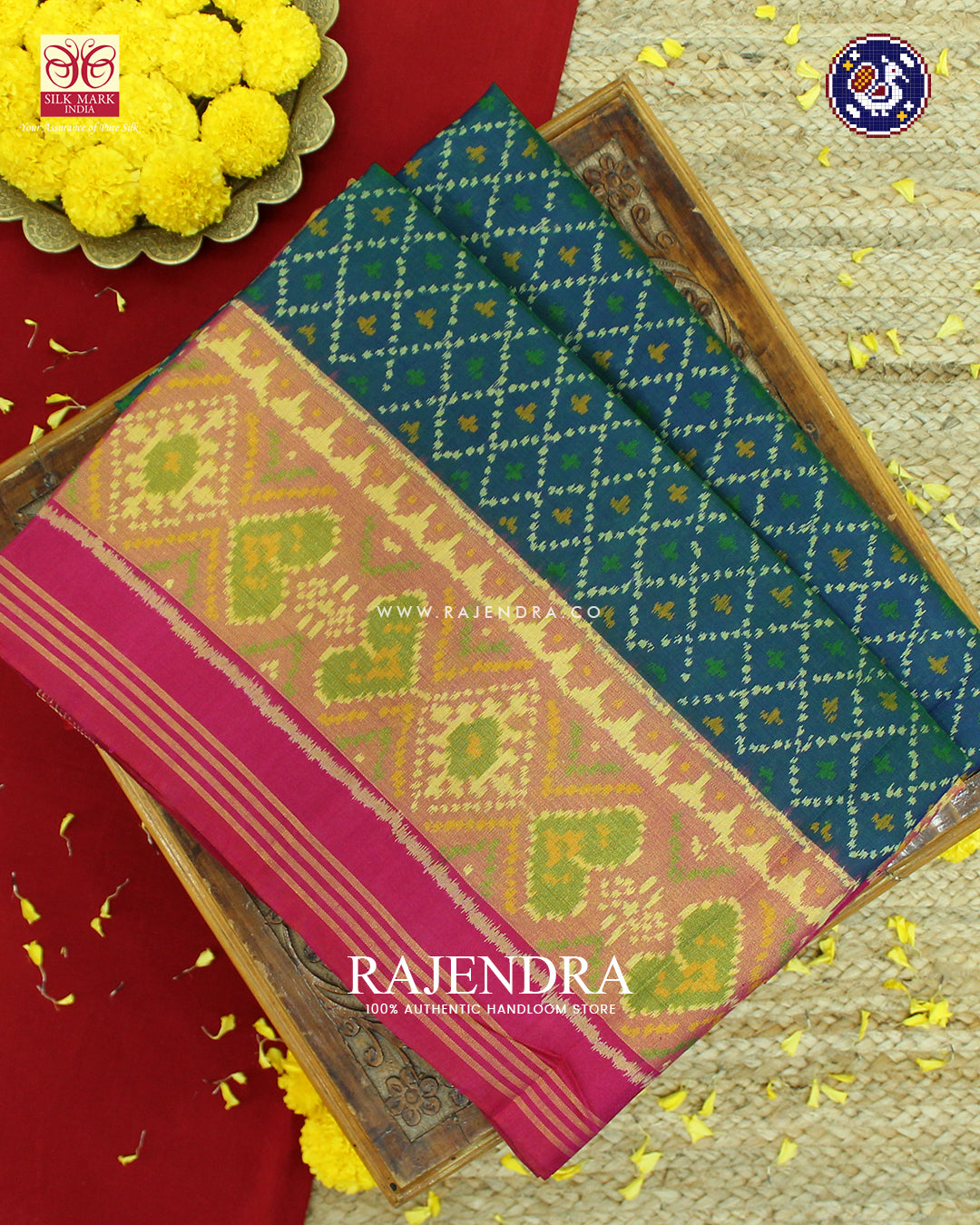 Traditional Sakali Design Pink and Blue Rajkot Patola Saree