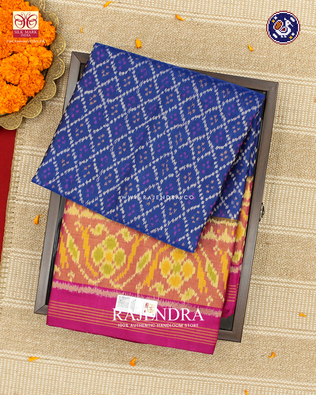 Traditional Sakali Design Pink and Blue Rajkot Patola Saree
