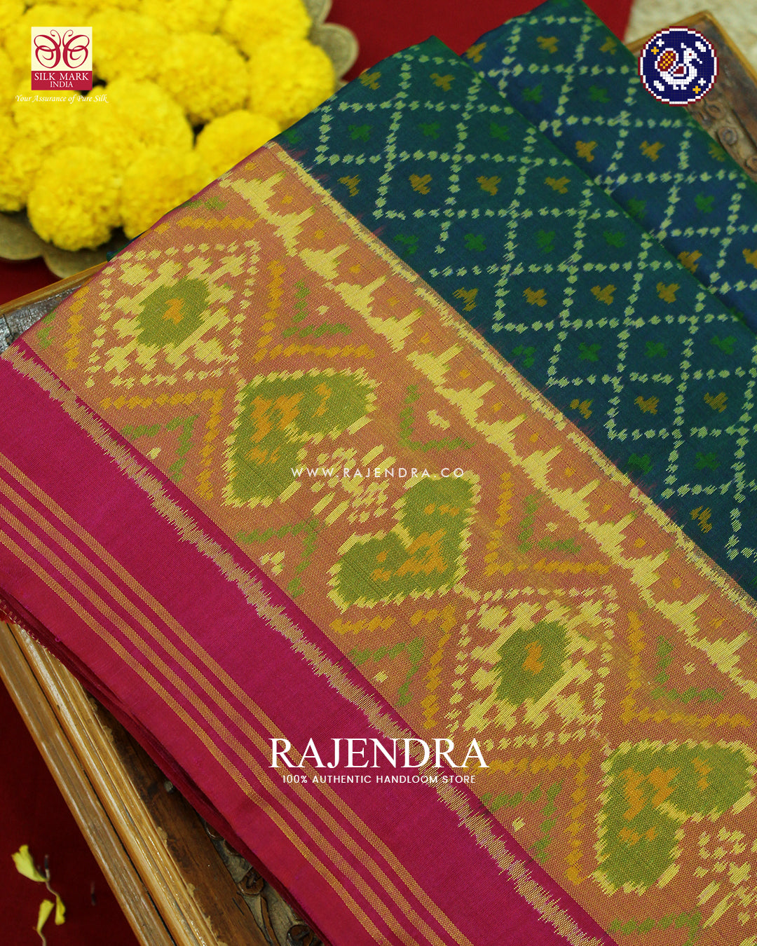 Traditional Sakali Design Pink and Blue Rajkot Patola Saree