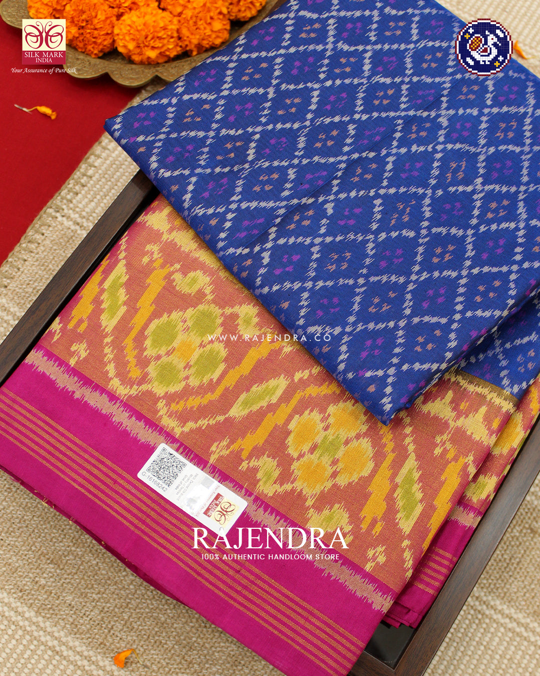 Traditional Sakali Design Pink and Blue Rajkot Patola Saree
