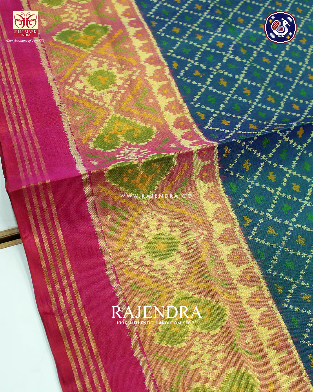 Traditional Sakali Design Pink and Blue Rajkot Patola Saree