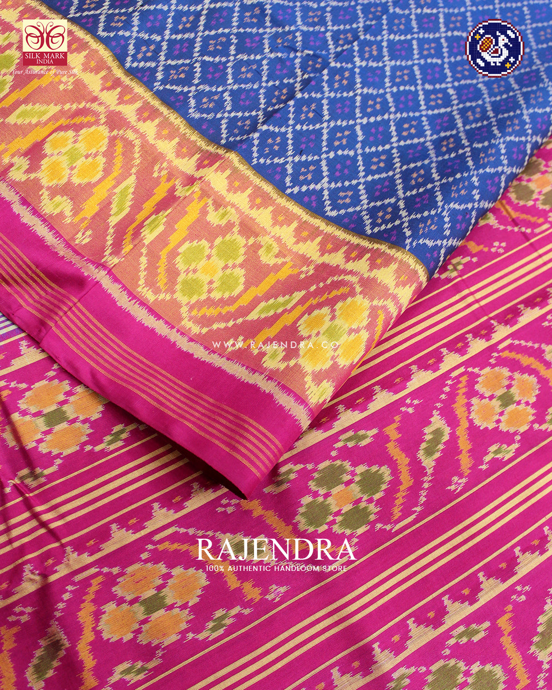 Traditional Sakali Design Pink and Blue Rajkot Patola Saree
