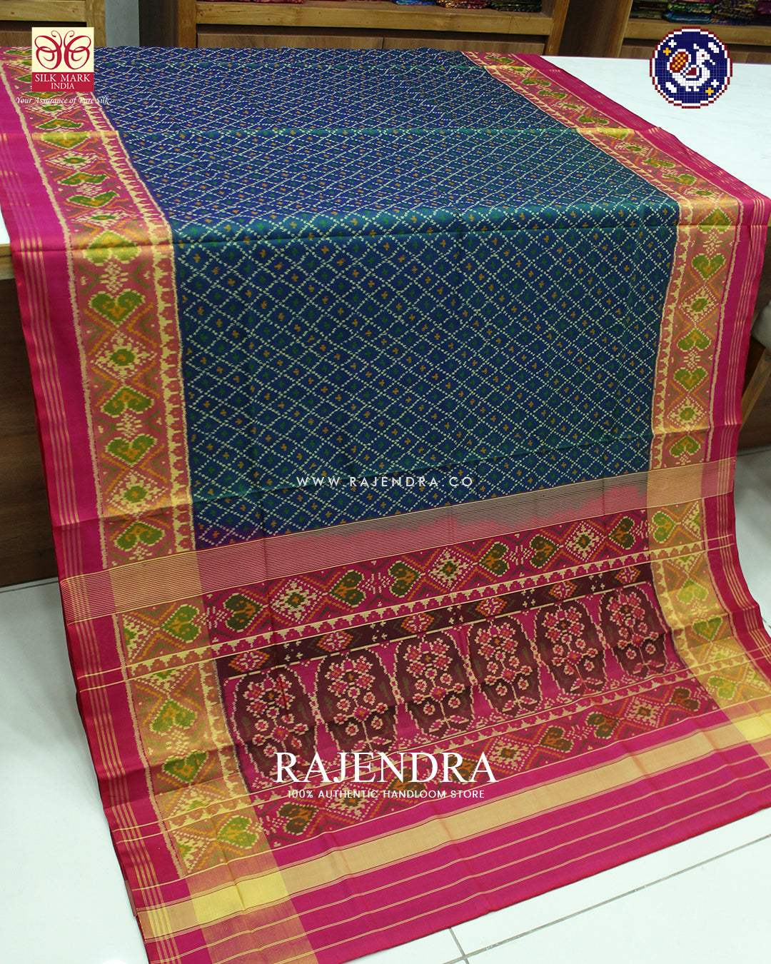 Traditional Sakali Design Pink and Blue Rajkot Patola Saree