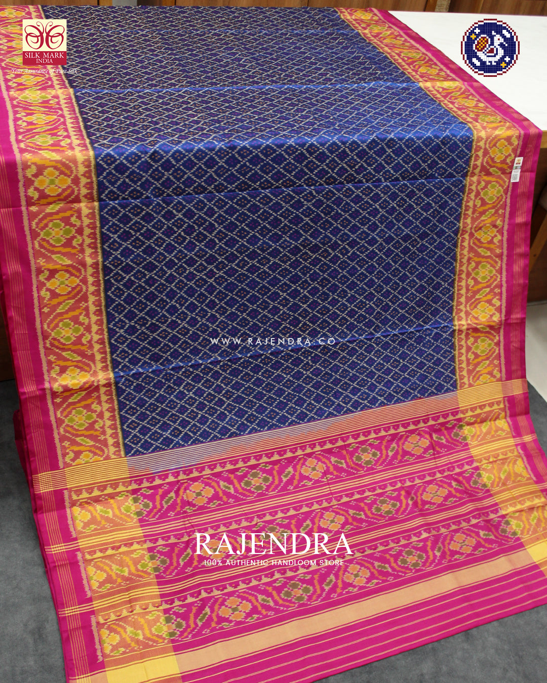 Traditional Sakali Design Pink and Blue Rajkot Patola Saree