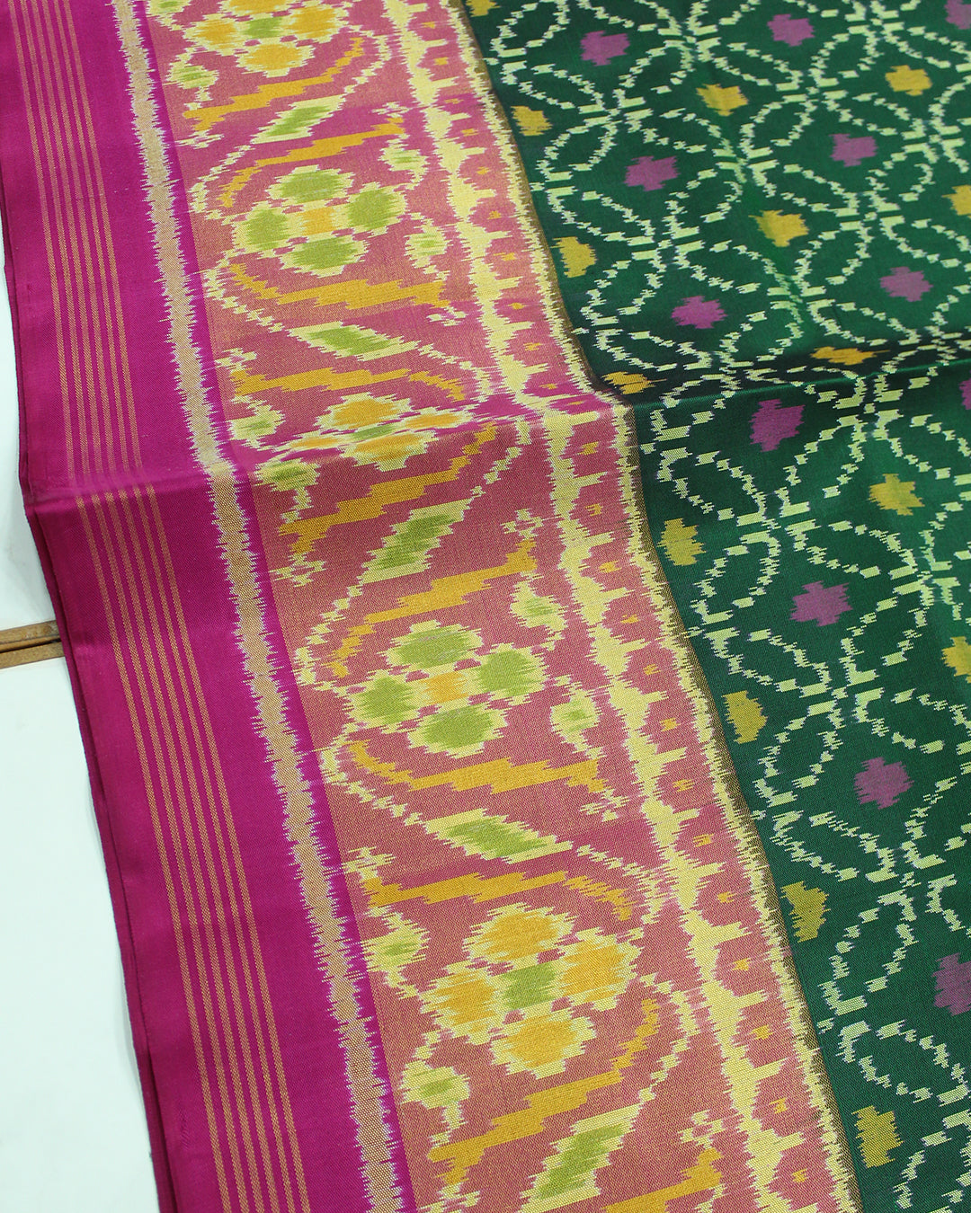 Traditional Sakali Design Green Pink Rajkot Patola Saree