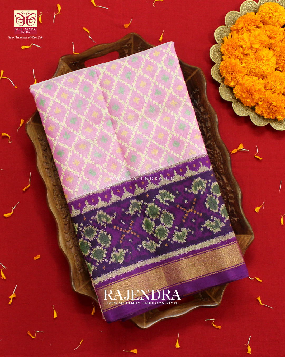 Traditional Sakali Desing Pink and Purple Single Ikat Rajkot Patola Saree