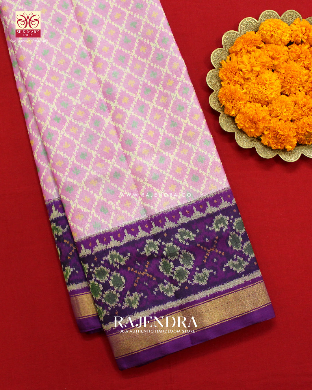Traditional Sakali Desing Pink and Purple Single Ikat Rajkot Patola Saree
