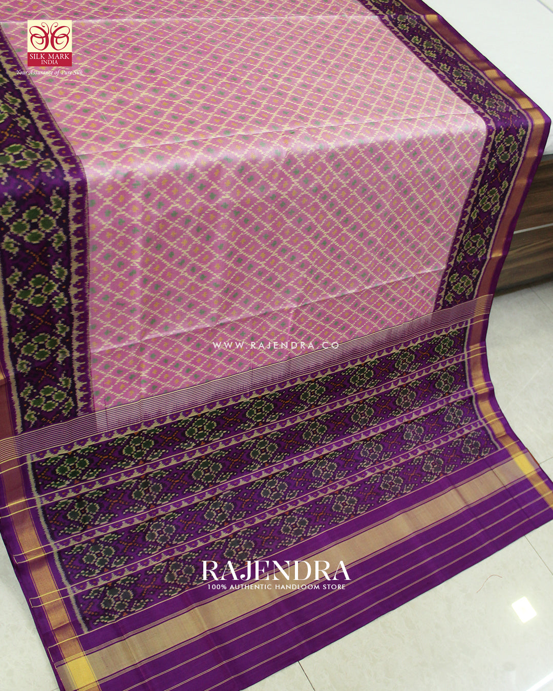 Traditional Sakali Desing Pink and Purple Single Ikat Rajkot Patola Saree
