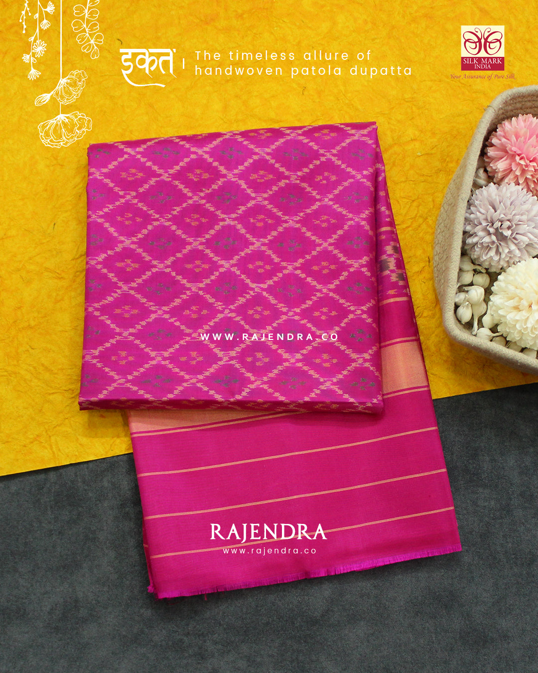 Traditional Sakali Design Pink Single Ikat Rajkot Patola Dupatta