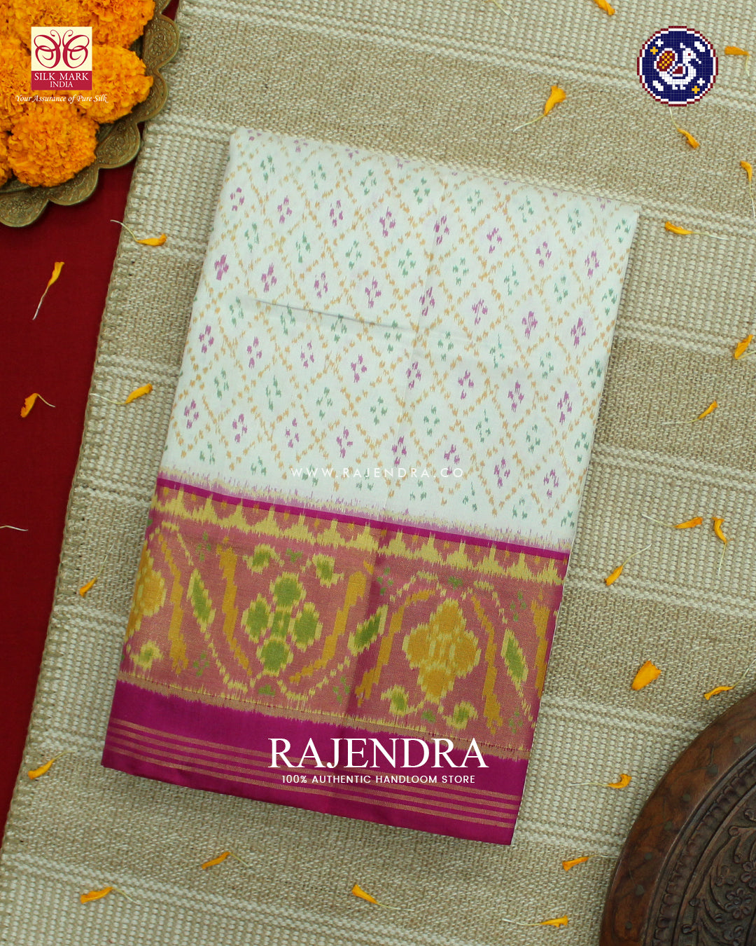 Traditional Sakali Design Pink and White Rajkot Patola Saree