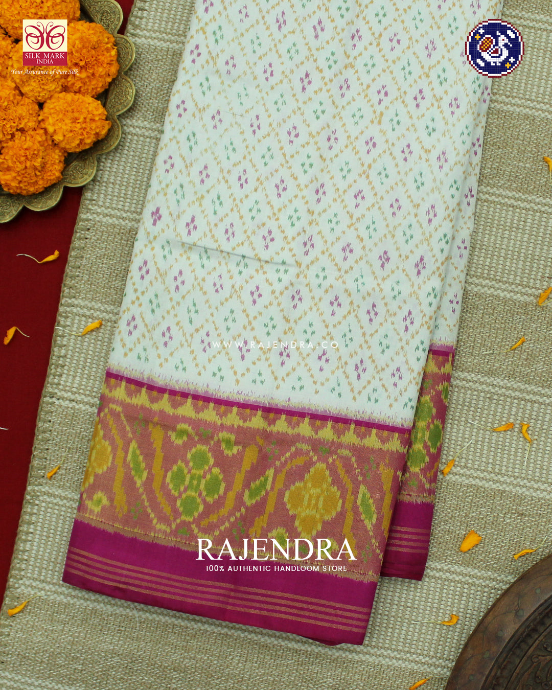 Traditional Sakali Design Pink and White Rajkot Patola Saree