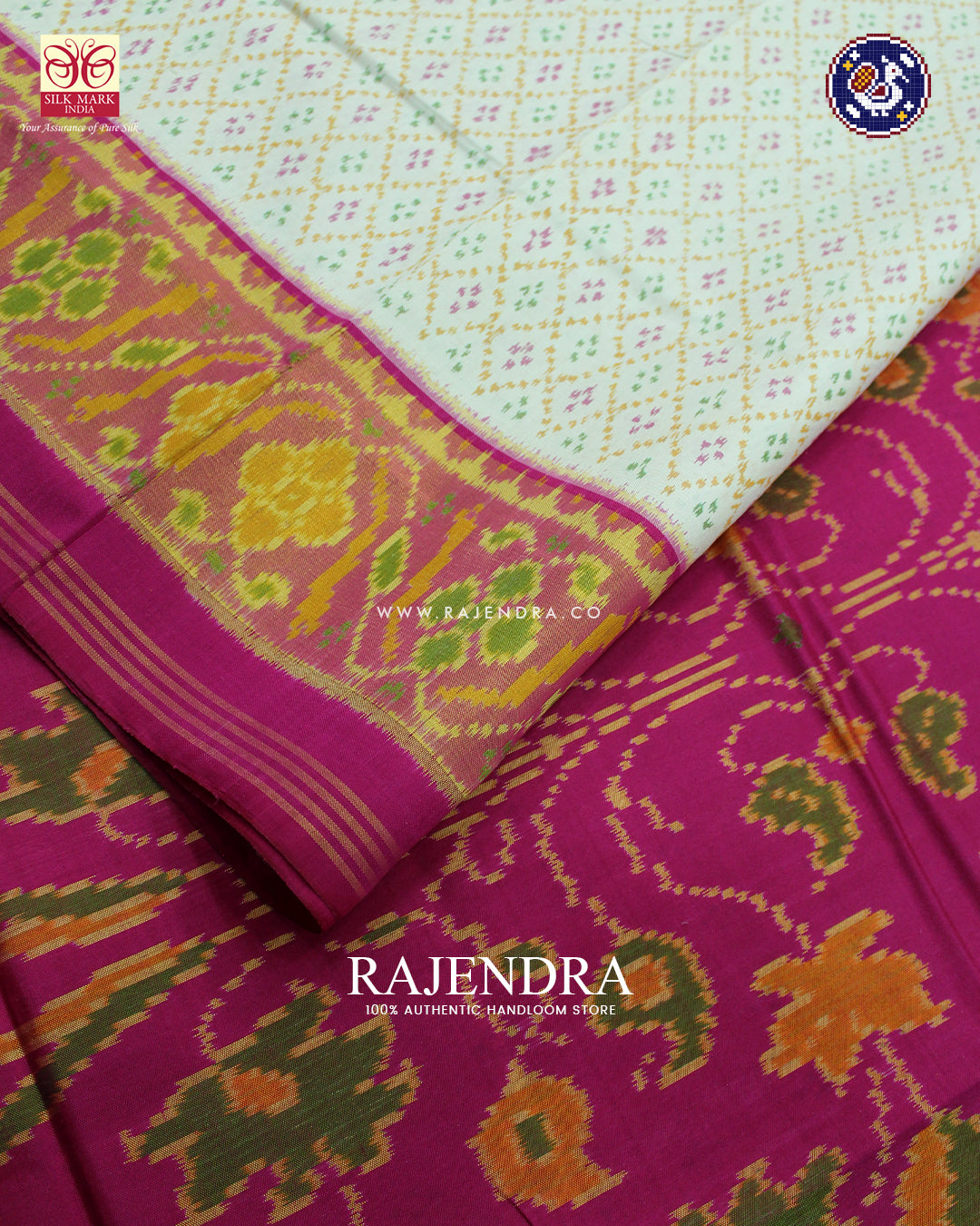 Traditional Sakali Design Pink and White Rajkot Patola Saree