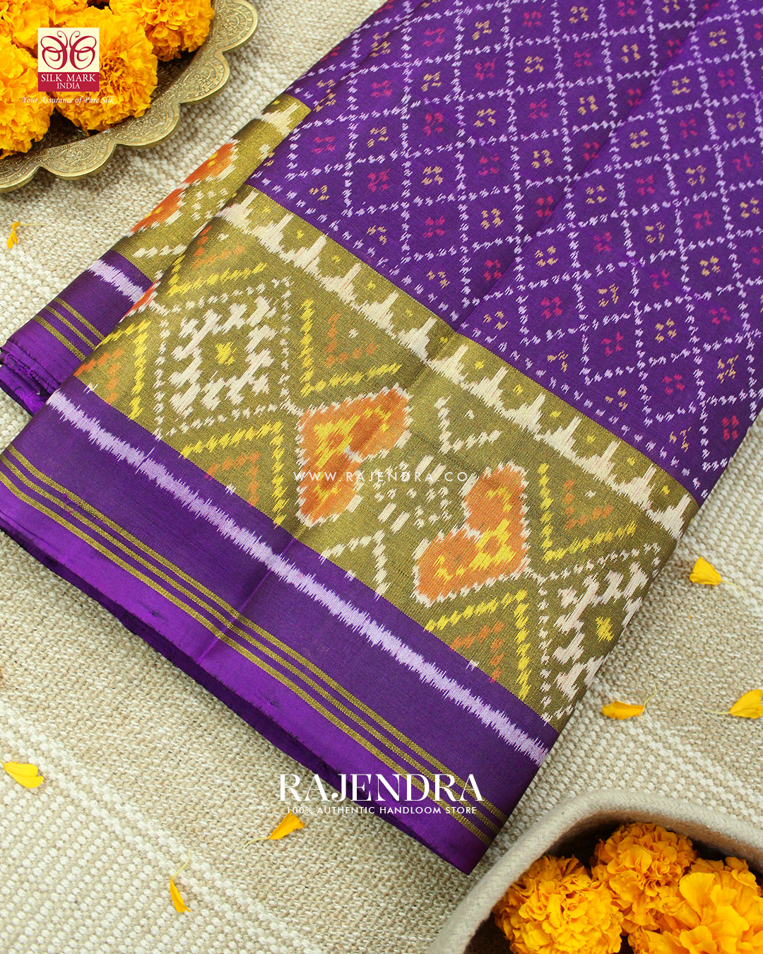 Traditional Sakali Design Purple Single Ikat Rajkot Patola Saree
