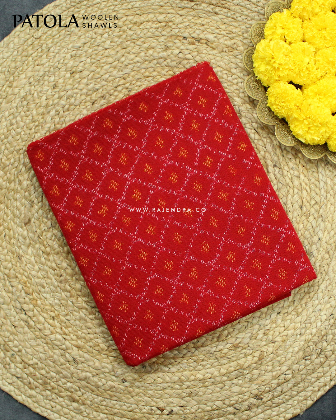 Handwoven Sakali Design Red Woolen Patola Shawls