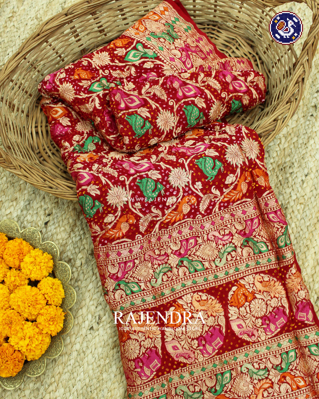 Traditional Shikargha Red Banarasi Bandhani Dupaata