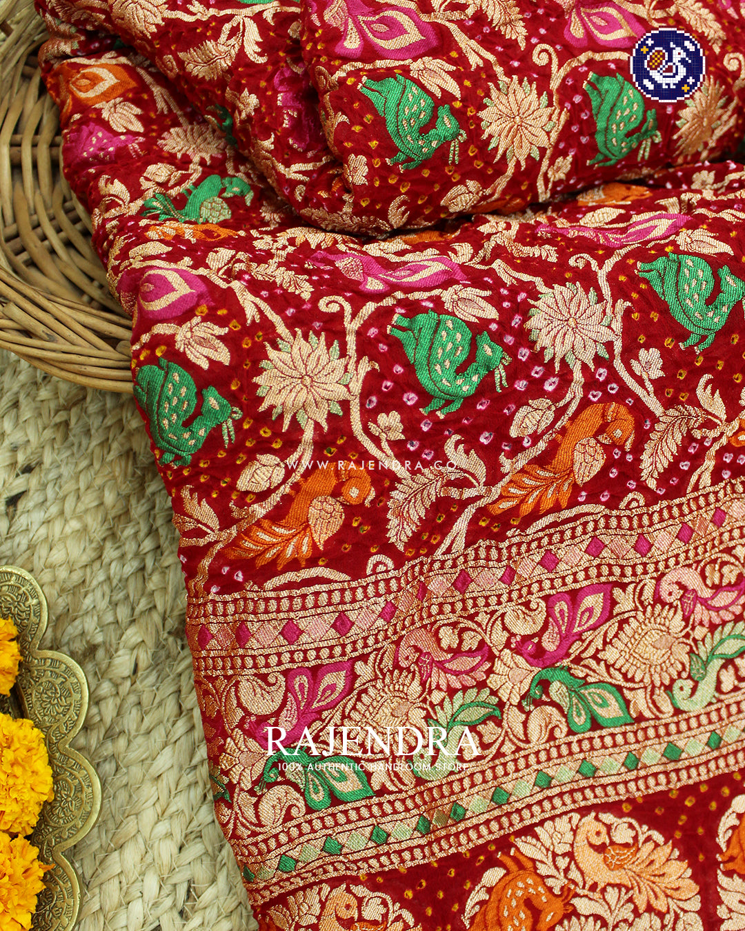 Traditional Shikargha Red Banarasi Bandhani Dupaata