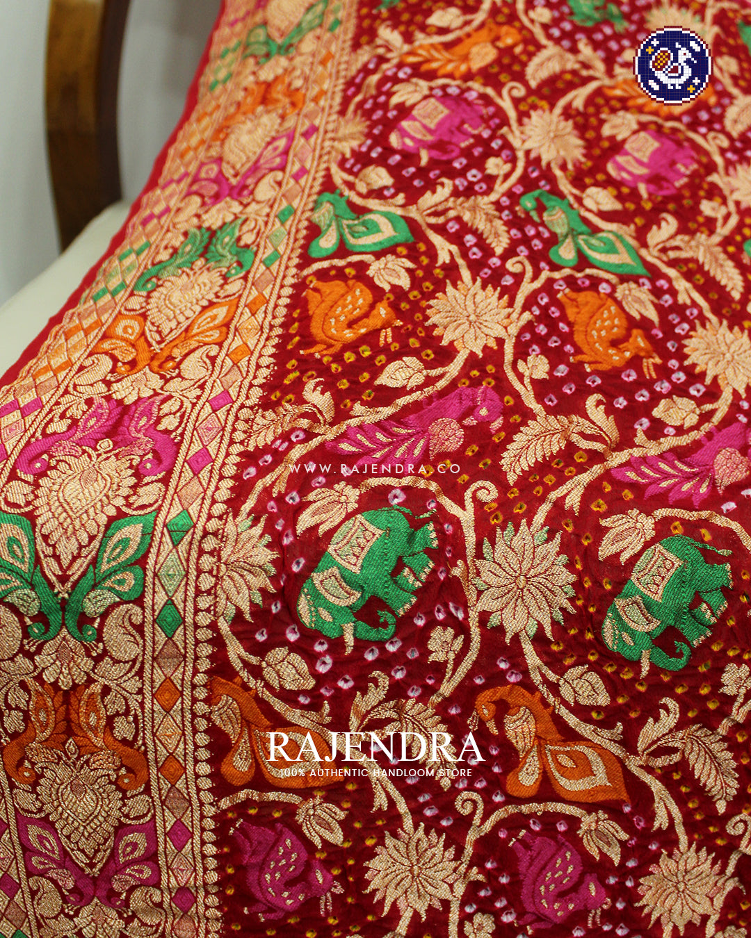 Traditional Shikargha Red Banarasi Bandhani Dupaata