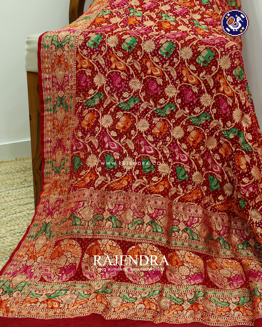 Traditional Shikargha Red Banarasi Bandhani Dupaata