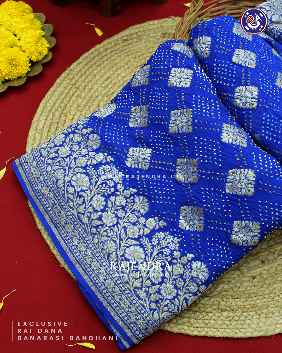 Exclusive Sona Rupa Zari Rai Dana Pure Khadi Georgette Blue Banarasi Bandhani Saree
